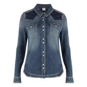 Denim Shirt met Rafeleffecten Pinko , Blue , Dames