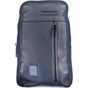 Blauwe Leren Schoudertas met Laptop Ruimte Piquadro , Blue , Heren