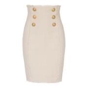 Linnen Pencil Rok Balmain , Beige , Dames