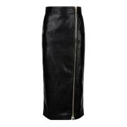 Zwarte Kunstleren Rok met Gouden Rits Pinko , Black , Dames