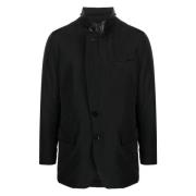 Polyester Jas met Leren Details Tom Ford , Black , Heren