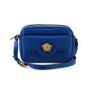 Elegante Blauwe Leren Cameratas Versace , Blue , Dames