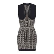 Mouwloze Monogram Gebreide Korte Jurk Balmain , Black , Dames