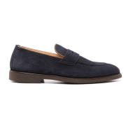 Blauwe Suède Penny Slot Loafers Brunello Cucinelli , Blue , Heren