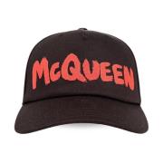 Zwart Logo Print Gebogen Hoed Alexander McQueen , Black , Heren