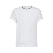 Contrast Trim Crew Neck T-Shirt Brunello Cucinelli , White , Dames