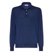 Luxe Wol Kasjmier Polo Shirt Brunello Cucinelli , Blue , Heren