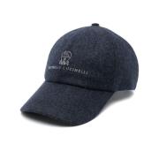 Midnight Blue Wool Baseball Cap Brunello Cucinelli , Blue , Heren