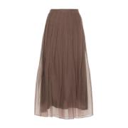 Bruine Geplooide Zijden Rok Brunello Cucinelli , Brown , Dames