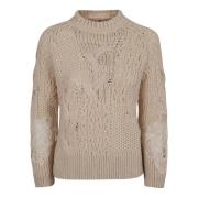 Kantdetail Wollen Trui Ermanno Scervino , Beige , Dames