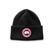 Zwarte wollen muts met logo patch Canada Goose , Black , Dames