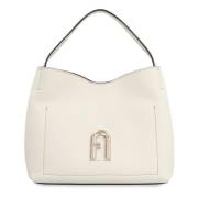 Leren schoudertas met drukknoopsluiting Furla , White , Dames