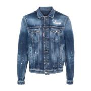 Denim Distressed Paint Splatter Jacket Dsquared2 , Blue , Heren