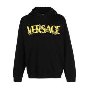 Zwart Logo Print Katoenen Hoodie Versace , Black , Heren