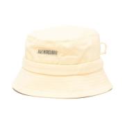 Gele Katoenen Banddetail Platte Rand Hoed Jacquemus , White , Unisex