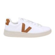 Wit/Kameel Leren Sneakers Ronde Neus Veja , White , Heren