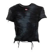 Batik Finish T-shirt met Mesh Detail Diesel , Black , Dames