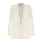 Bloemenapplicatie Ribgebreide Vest Ermanno Scervino , Beige , Dames