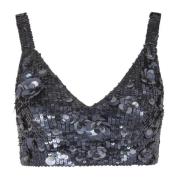 Grijze Pailletten Crop Top met Bloemenborduursel P.a.r.o.s.h. , Gray ,...