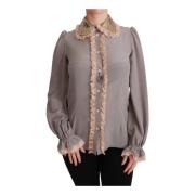 Pailletkraag Blouse Shirt Grijs Roze Dolce & Gabbana , Gray , Dames