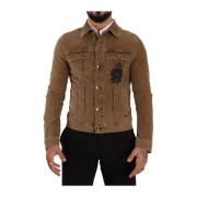 Corduroy jas met kroonborduursel Dolce & Gabbana , Brown , Heren