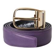 Paarse Leren Riem Gouden Gesp Mannen Dolce & Gabbana , Purple , Heren