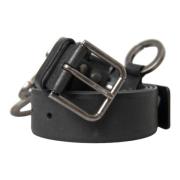 Zwart Leren Zilveren Gesp Riem Dolce & Gabbana , Black , Heren