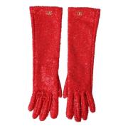 Rode Lurex Arm Lengte Mode Handschoenen Dolce & Gabbana , Red , Dames