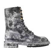 Chique Zwarte Veterschoenen Grijs-Wit Dolce & Gabbana , Black , Heren