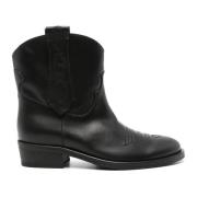 Zwarte Western Style Leren Enkellaarzen Via Roma 15 , Black , Dames