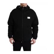 Logo Hooded Bomber Jacket Cotton Nylon Dolce & Gabbana , Black , Heren