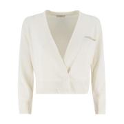 Cardigan met diepe halslijn en zak Peserico , White , Dames