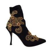 Zwarte Gouden Geborduurde Slip-On Laarzen Dolce & Gabbana , Black , Da...