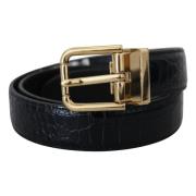 Zwarte exotische leren riem met gouden gesp Dolce & Gabbana , Black , ...