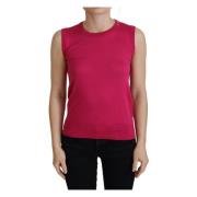 Chique Roze Zijden Mouwloze Tanktop Dolce & Gabbana , Pink , Dames