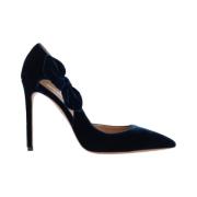 Blauwe Velvet Puntige Neus Stiletto Pomp Aquazzura , Blue , Dames