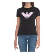 Logo Print Stretch Katoenen T-shirt Emporio Armani , Black , Dames