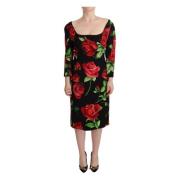 Elegante zijden kokerjurk met bloemenprint Dolce & Gabbana , Multicolo...