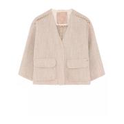 Blazerjas met 3/4 Mouwen en Zakken Gustav , Beige , Dames