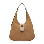 Mini Suede Hobo Tas Goud Pinko , Brown , Dames