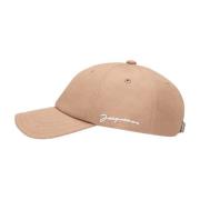 Klassieke Katoenen Pet met Geborduurd Logo Jacquemus , Beige , Dames