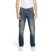 Blauwe Effen Heren Jeans Rits Knoop GAS , Blue , Heren