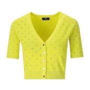 Ceder Cropped Cardigan met Strass Elisabetta Franchi , Yellow , Dames