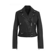 Leren Bikerjack met Rits Pinko , Black , Dames