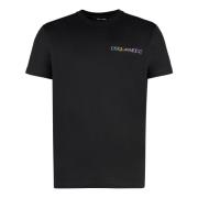 Geribbelde Kraag Katoenen Crew-Neck T-Shirt Dsquared2 , Black , Heren