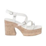 Blokhak Platform Sandalen, Beige Guess , White , Dames