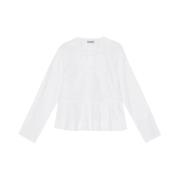 Katoenen Poplin Strik Peplum Blouse Ganni , White , Dames