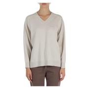 V-hals wol-zijde-kasjmier trui Panicale , Beige , Dames