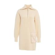 Geribbelde Gebreide Jurk met Halve Rits Liu Jo , Beige , Dames