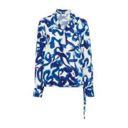 Blauw/Wit Wrap Shirt Handgeschilderd Print Dries Van Noten , Blue , Da...